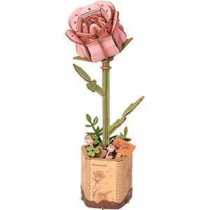 Robotime Pink Rose TW041 - Roze Roos - Knutselen - DIY - Houten bouwpakket - Volwassenen