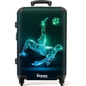 NoBoringSuitcases.com® - Kinderkoffer jongen - Blauwe voetballer - Kindertrolley jongens - Koffer groot - Rolkoffer lichtgewicht - Reiskoffer met 4 wielen - Grote trolley XL - 20 kg bagage