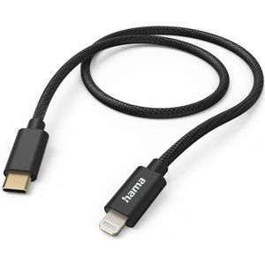 Hama Fabric USB-C naar Lightning kabel - Oplaadkabel geschikt voor iPhone / iPad - MFI gecertificeerd - 2.4A USB2.0 - 480Mbps - 150cm - Zwart