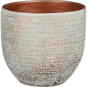 Mica Decorations - Plantenpot/bloempot - terracotta - koper/wit flakes relief- D16/H14 cm