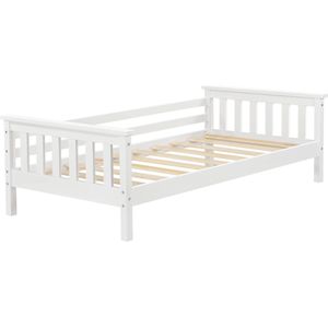 In And OutdoorMatch Kinderbed Magdalena - Met bedbodem en valbeveiliging - 70x140 cm - Wit - Sparrenhout en Multiplex - Voor meisjes - Voor jongens