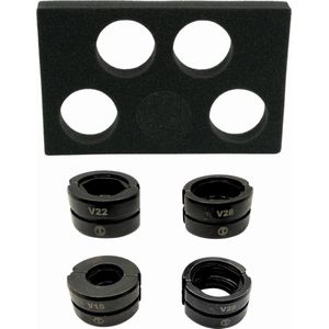 ToolLine® - Persbekken V - 4-delige V-Set, V15-V18-V22-V28 - Inclusief Foam inlay - Geschikt voor het persen van RVS, stalen en koperen leidingen