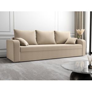 Vente-unique Driezitsslaapbank van beige stof ONABIA L 229 cm x H 80 cm x D 80 cm