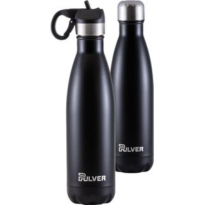 Pulver - Luxe RVS Thermosbeker / Drinkfles – BPA Vrij – 500 ml - Waterfles met Rietje en isolatie – Drinkfles – Dubbele isolatie - Kinderen & volwassenen - Zwart