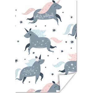 Poster Unicorn - Sterren - Quotes - Roze - Meisjes - Baby - 20x30 cm - Poster Babykamer