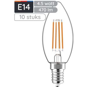 Avide E14 LED Filament Lamp 4.5W - 270lm - 2700K - Neutraal Wit - LED Kaarslamp B35 - Vervangt 40W Gloeilamp - 10 stuks