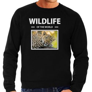 Dieren foto sweater Luipaard - zwart - heren - wildlife of the world - cadeau trui Luipaarden liefhebber L
