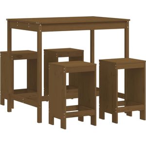 vidaXL 5-delige Tuinbarset - Grenenhout - Honingbruin Houten Barset - Tuintafel - Barkrukken - Buitendecoratie - Tuinfeest