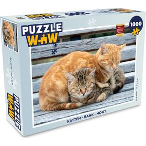 Puzzel Katten - Bank - Hout - Legpuzzel - Puzzel 1000 stukjes volwassenen