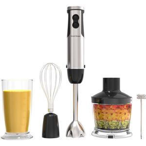 6-in-1 Staafmixer 1000W - Set - Hakmolen - 12 Snelheden - Incl. Melkopschuimer & Maatbeker - RVS - Vivid Green