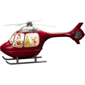LED Helicopter met kerstman met kind sneeuwtafereel | 22 x 47,5 cm | antiekrood | spinning propellor | warmwit | watergevulde lantaarn | op USB kabel of batterij | kerstverlichting