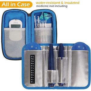 Insuline Cooler Travel Case Draagbare Diabetische Medicatie Insuline Pen Houder Organizer Tas Medicijn Koeltas met 2 Ice Pack Gel (Blauw)
