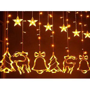 Xd Xtreme - LED Kerstverlichting - Kerstversiering - Lichtgordijn - Energie zuinig - Sterrengordijn met diverse figuren- Rendier - Ster - Kerstbel - Dennenboom - gordijn 3 x 1 meter - Raam Decoratie Kerst - Kerstverlichting - Kerst Lichten - Warm wit