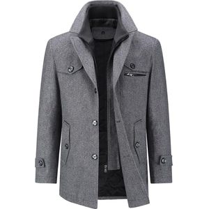 Winterjas voor heren, middellang, dikke wollen trenchcoat, gewatteerde voering, normale pasvorm, militaire jekker