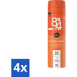 8 x 4 Deospray Men - Dynamic Energy - Deodorant - Energieke & Frisse Geur - 150 ml - Voordeelverpakking - 4 stuks
