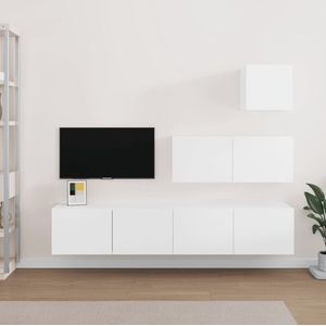 The Living Store - TV-meubelset - Wit - 30.5 x 30 x 30 cm / 80 x 30 x 30 cm (B x D x H) - Duurzaam hout