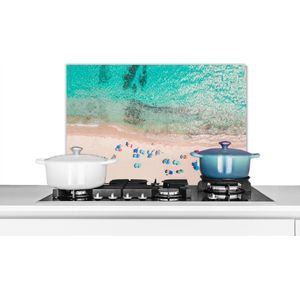 Spatscherm keuken 60x40 cm - Kookplaat achterwand Zee - Strand - Zomer - Parasols - Blauw - Muurbeschermer - Spatwand fornuis - Hoogwaardig aluminium