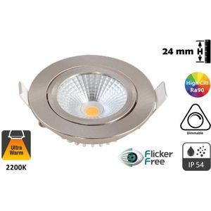 Inbouw LED Spot 5w Flat, 450 Lumen, 2200K, Kantelbaar, IP54, Dimbaar, CRI90, Staal Armatuur, Gatmaat 75mm