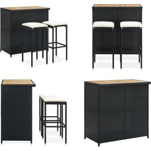 vidaXL 3-delige Barset poly rattan zwart - Barset - Barsets - Bar Set - Bar Sets