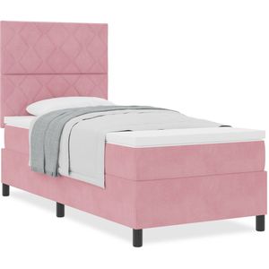vidaXL - Boxspring - Bed - met - Matras - Roze - 90x200 - cm - Fluweel