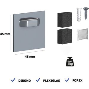 Ophangplaat voor foto op Aluminium / plexiglas / dibond - 45x45 mm 1kg - foto ophangsysteem zelfklevend - ophangsysteem foto op plexiglas / dibond / forex - set 4x Dibond Hanger 45x45mm 1kg