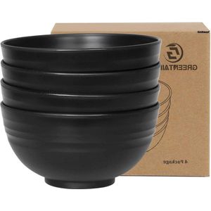 Set van 4 muesli-kommen 710 ml fruitschaal soepkom voor kinderen en volwassenen licht en onbreekbaar vaatwasser- en magnetronbestendig zwart