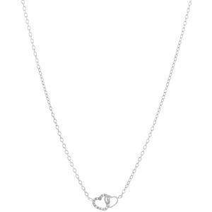 Bijoutheek Collier 2 Hartjes Witte Stenen Zilver