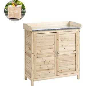 LBB Tuinkast - Opbergkasten met deuren - Tuinhuis - Schuur - Voor buiten - Gereedschap - Natuur - Hout - 155 x 40 x 92 cm