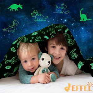 Knuffeldeken kinderen meisjes dinosaurus knuffeldeken Glow in the Dark, bankdeken kinderdeken voor meisjes jongens, cadeaus Kerstmis, het hele jaar door deken voor kinderen (Dinosaurus 1, 130 x 150 cm)