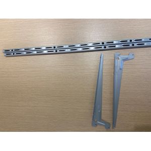 Set 2 wandrail 100 cm 6x drager 28 cm Grijs - Systeem voor boekenplank - Opbergsysteem - Wandsteunen - Plankdrager - Wandrek voor garage - trapkast - kantoor - boekenkast