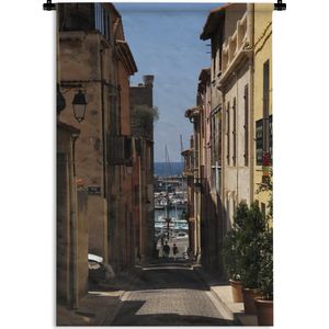 Wandkleed Straten - Smalle straat in Cassis Wandkleed katoen 90x135 cm - Wandtapijt met foto