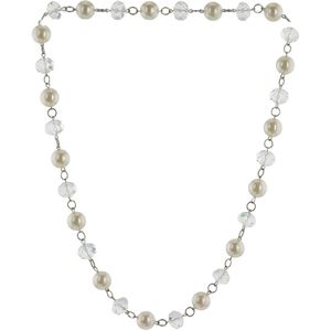 Behave Lange ketting met facet geslepen glaskralen en parels - 74cm lang