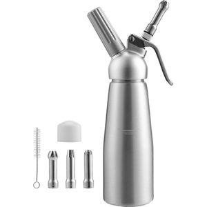 500ml Slagroomspuit Roomdispenser, professionele aluminium slagroomsifon incl. 3 spuitmonden voor het opkloppen voor de bereiding van slagroom, crème, mousse Slagroomapparaat