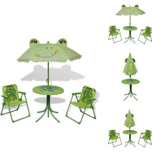 vidaXL Tuintafel En Stoel - Tuintafels En Stoelen - Tuintafel Set - Tuintafel Sets - 3-delige Bistroset voor kinderen met parasol groen