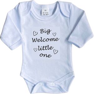 La Petite Couronne Romper Lange Mouw ""Big welcome Little one"" Unisex Katoen Wit/zwart Maat 56