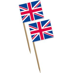100x stuks Engeland/great Britain vlaggetjes cocktailprikkers van 10 cm - Tafel feestartikelen/versiering