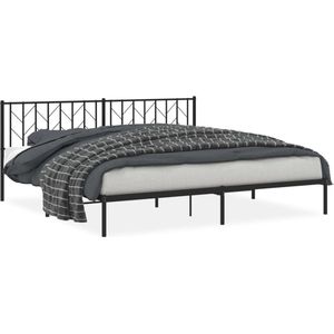 vidaXL - Bedframe - met - hoofdbord - metaal - zwart - 200x200 - cm
