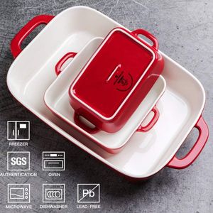 Keramische serviesset, rechthoekig, voor keuken, diner, banket en dagelijks gebruik, 12,5 x 8,9 cm (rood)