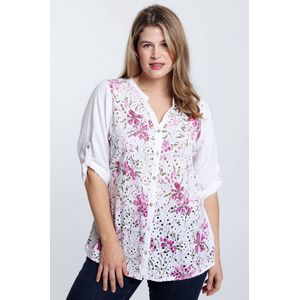 Paprika Lange blouse in linnnen en viscose met geborduurd bloemenmotief