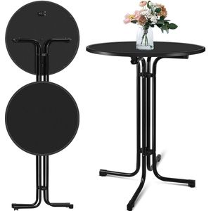 Inklapbaar Statafel Rond Ø 80 cm Zwart – Outdoor Tafel Weerbestendig Hittebestendigheid – Eenvoudige Montage Voorgemonteerd