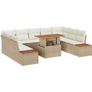 vidaXL - Tuinbank - Set - Set - van - 6 - Beige - Riet - Tuinmeubelen - Rechthoekig