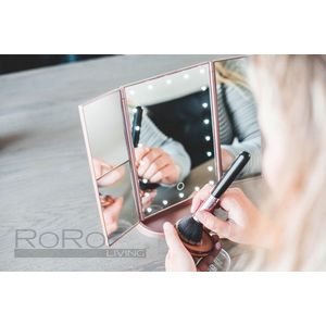 RoRo Living® rosé goud stijlvolle make-up spiegel met LED verlichting, 2x en 3x vergroting, inclusief batterijen en usb kabel