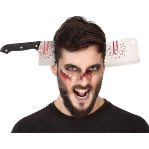 Halloween/horror verkleed hoofdband - dikke pech - hakmes door je hoofd - kunststof