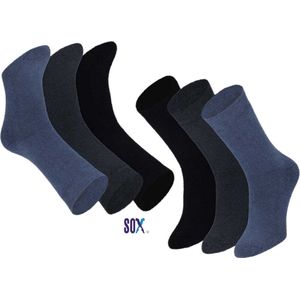 SOX Thermische Full Terry 6 PACK Unisex sokken 40/46 Effen assorti Jeans mix. Sterke Wandelsokken en Werksokken Naadloos