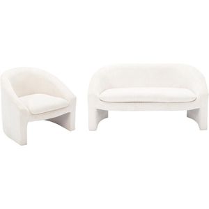 Zitbank 2 plaatsen en fauteuil in gebroken wit ribfluweel OSSANA L 137 cm x H 74 cm x D 74 cm