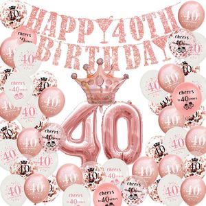 40 jaar verjaardag versiering - 40 Jaar Feest Verjaardag Versiering Set 52-delig  - Happy Birthday Slinger & Ballonnen - Decoratie Man Vrouw - Rose goud en Wit