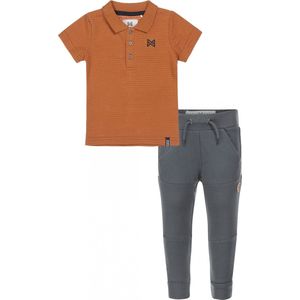 Koko Noko - Kledingset - Jongens - Jogging Short Steel Blue - Polo Shirt Camel bruin - Maat 92