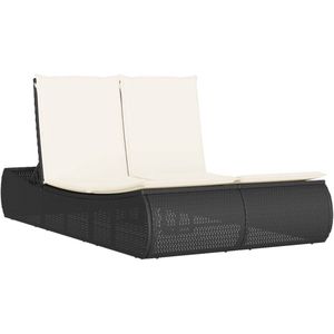 vidaXL Ligbed 2-persoons met kussens poly rattan zwart - Dubbel Ligbed - Dubbele Ligbedden - Ligbed - Tuinstoel