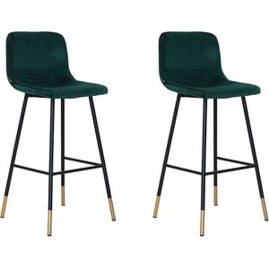 Bronx71® Velvet barkruk Mikky groen 68 - 79 cm - Barkrukken set van 2