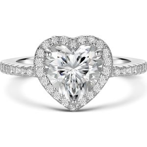 Heartshine - 14k Witgouden Hart Moissanite Ring in Halo Zetting